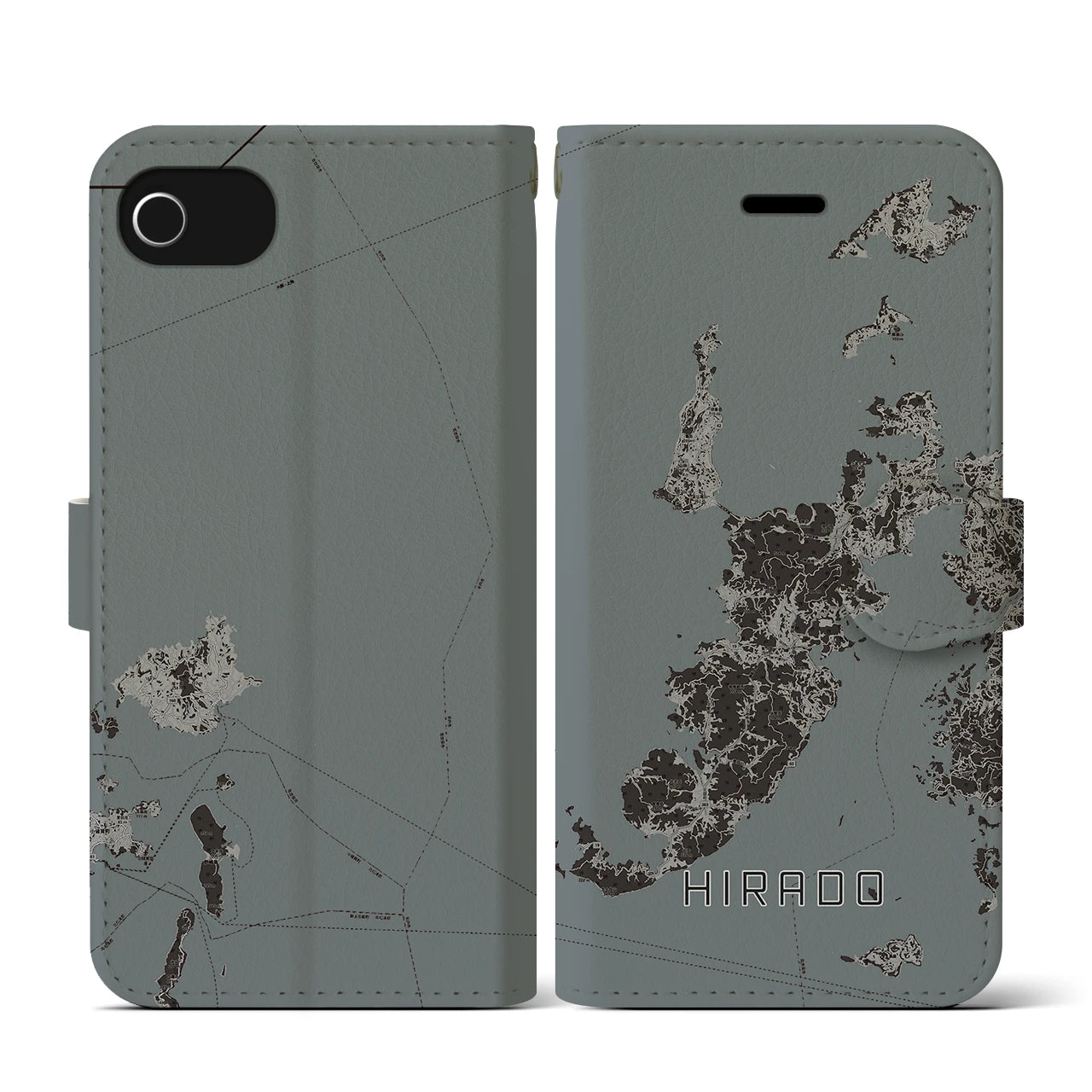 【平戸(長崎県)】地図柄iPhoneケース(手帳タイプ)モノトーン・iPhone SE(第3 / 第2世代) / 8 / 7 / 6s / 6 用