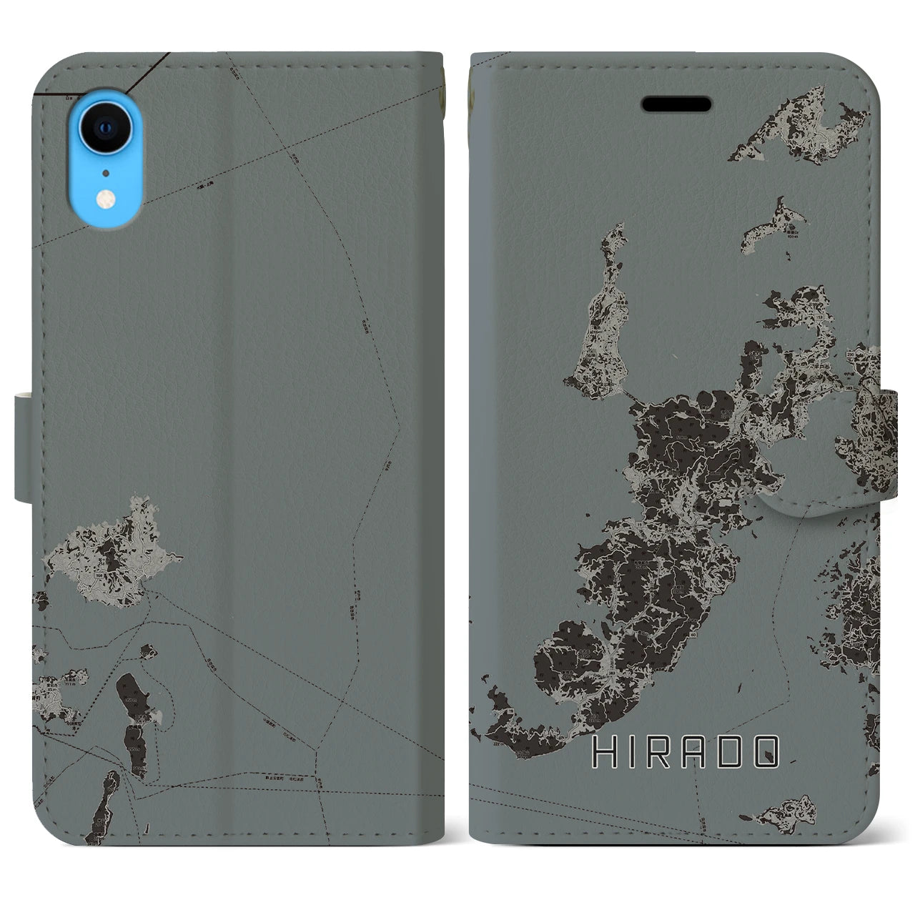 【平戸(長崎県)】地図柄iPhoneケース(手帳タイプ)モノトーン・iPhone XR 用