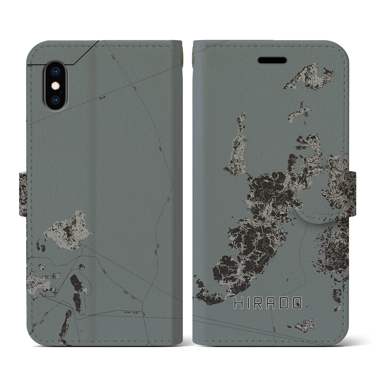 【平戸(長崎県)】地図柄iPhoneケース(手帳タイプ)モノトーン・iPhone XS / X 用