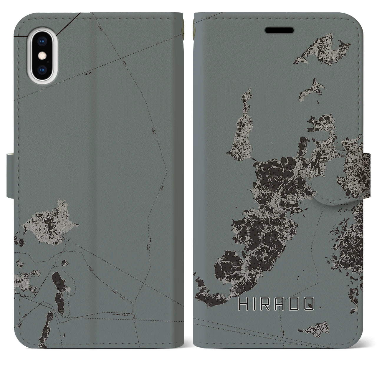 【平戸(長崎県)】地図柄iPhoneケース(手帳タイプ)モノトーン・iPhone XS Max 用