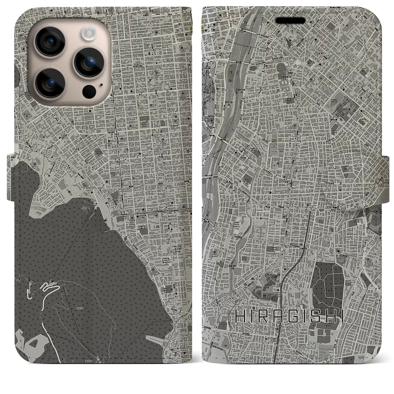 【平岸(北海道)】地図柄iPhoneケース(手帳タイプ)モノトーン・iPhone 16 Plus 用