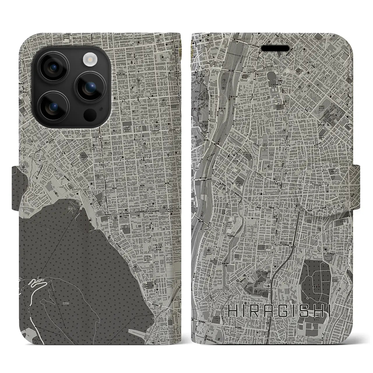 【平岸(北海道)】地図柄iPhoneケース(手帳タイプ)モノトーン・iPhone 16 用