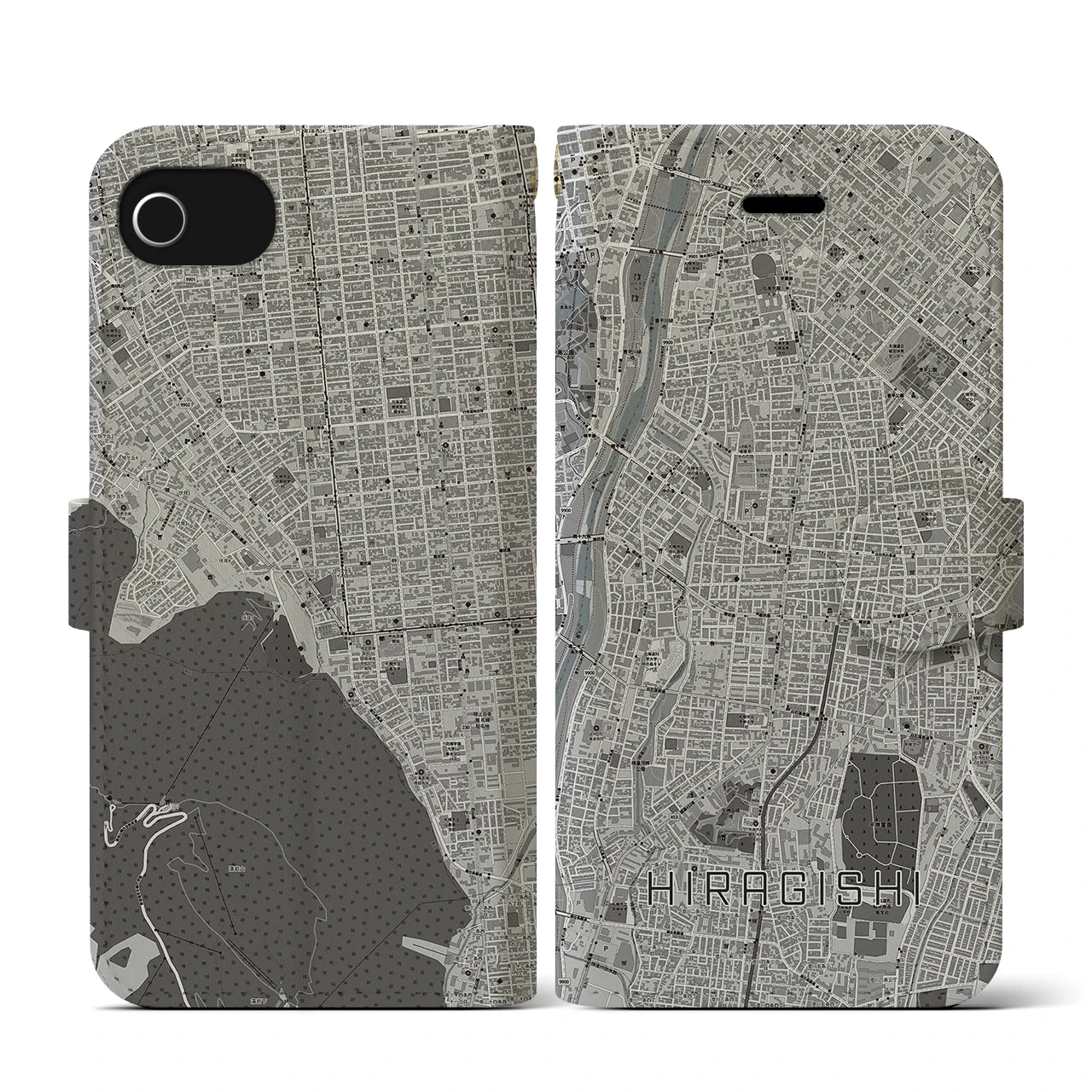 【平岸(北海道)】地図柄iPhoneケース(手帳タイプ)モノトーン・iPhone SE(第3 / 第2世代) / 8 / 7 / 6s / 6 用