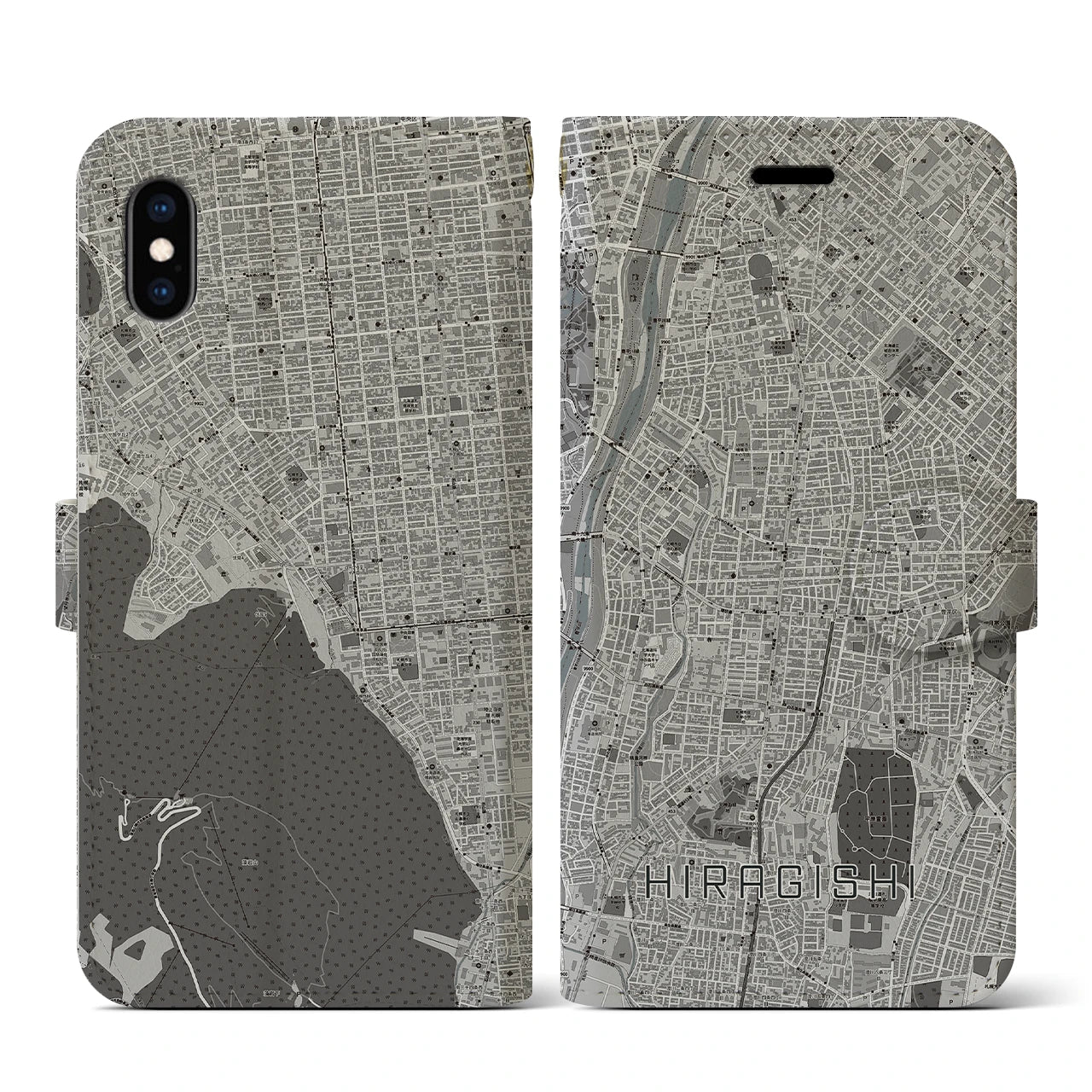【平岸(北海道)】地図柄iPhoneケース(手帳タイプ)モノトーン・iPhone XS / X 用