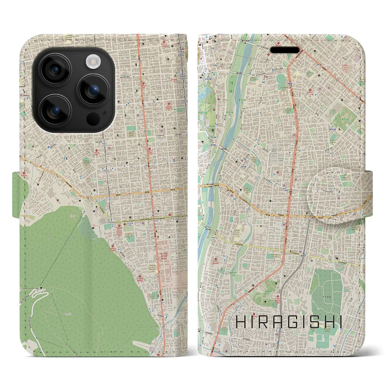 【平岸(北海道)】地図柄iPhoneケース(手帳タイプ)ナチュラル・iPhone 16 用