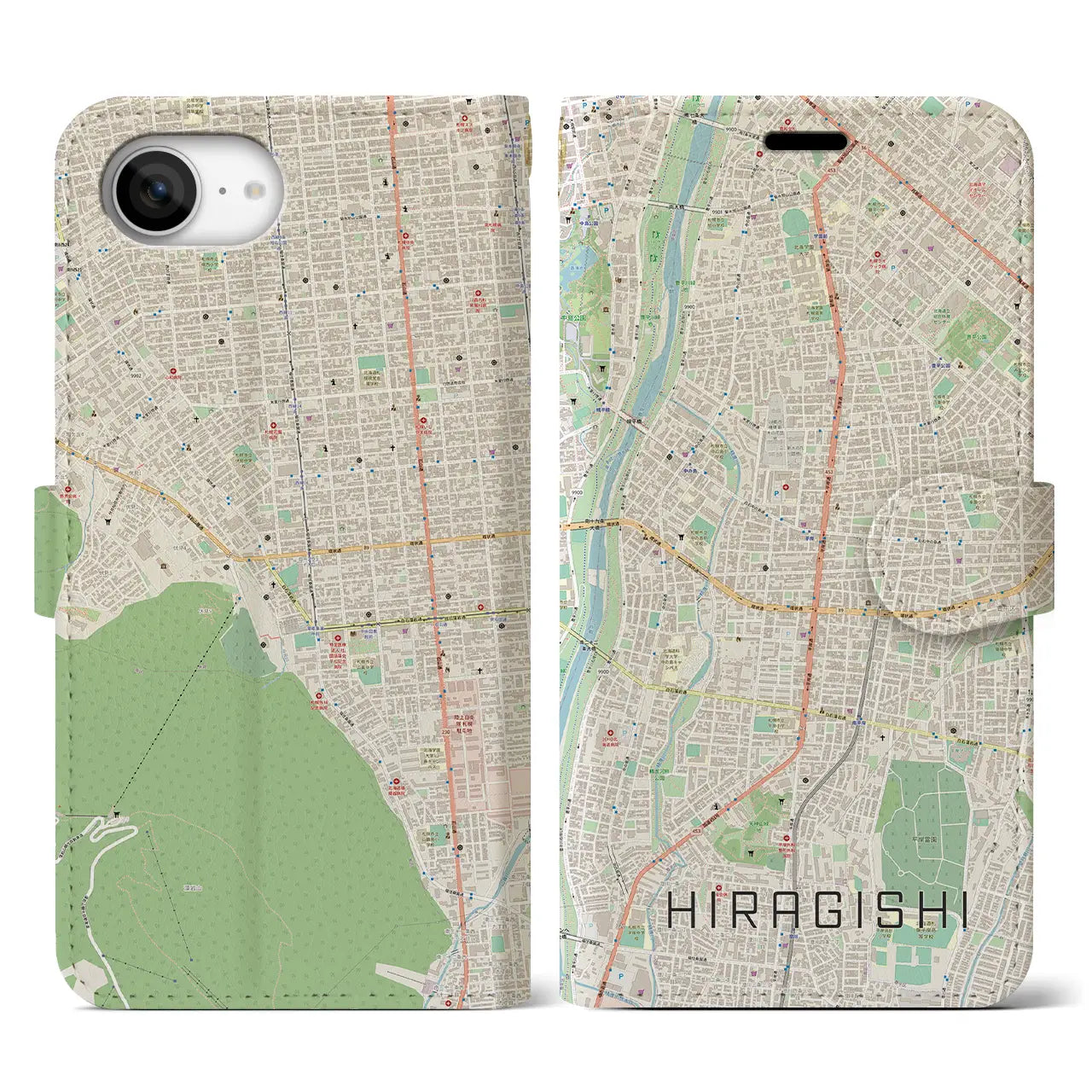 【平岸(北海道)】地図柄iPhoneケース(手帳タイプ)