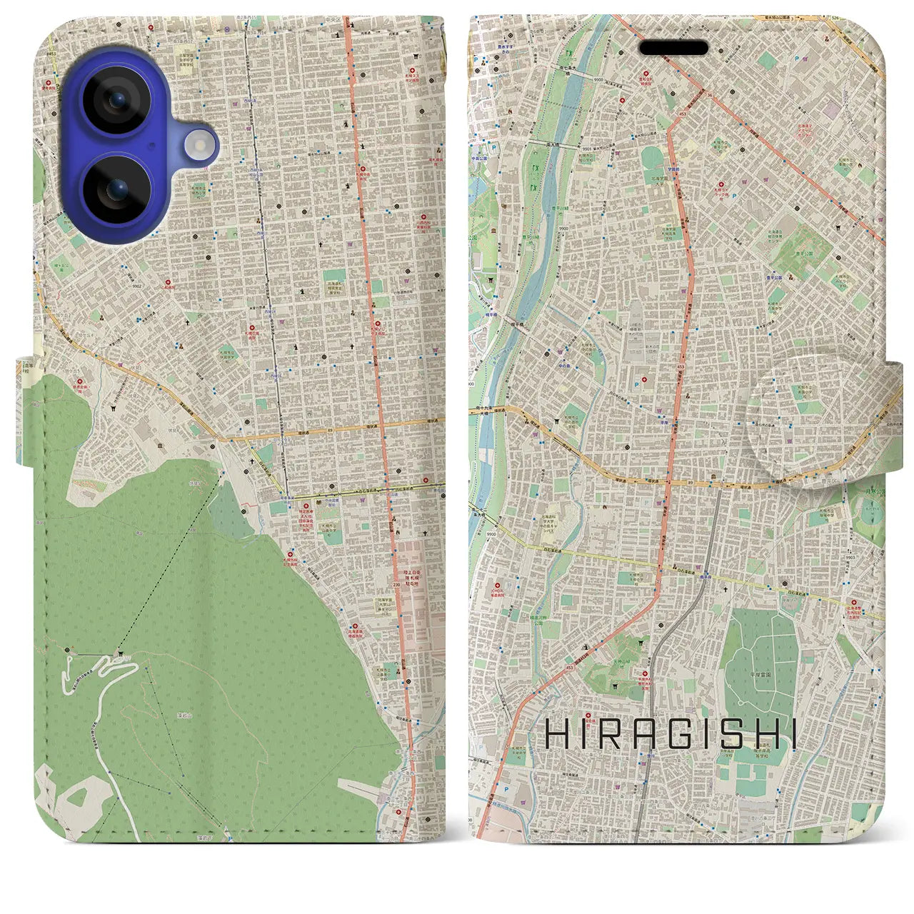 【平岸(北海道)】地図柄iPhoneケース(手帳タイプ)ナチュラル・iPhone 16 Pro Max 用