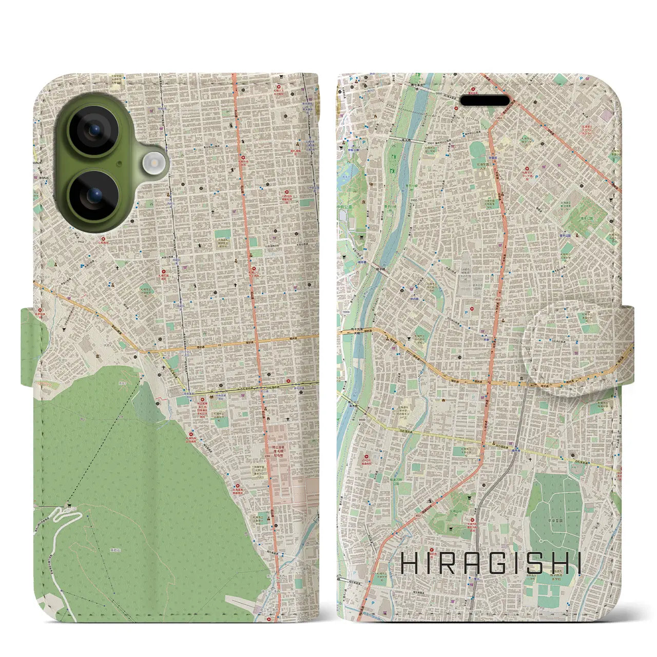 【平岸(北海道)】地図柄iPhoneケース(手帳タイプ)モノトーン・iPhone 17 Pro Max 用