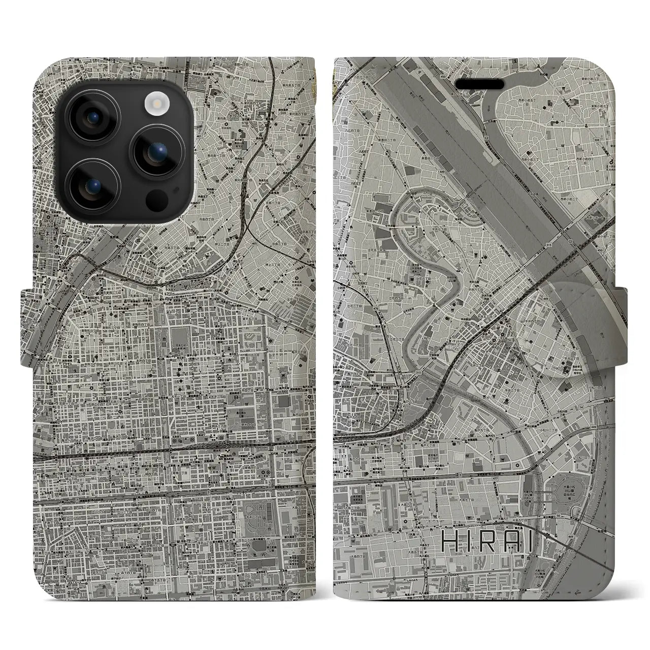 【平井(東京都)】地図柄iPhoneケース(手帳タイプ)モノトーン・iPhone 16 用