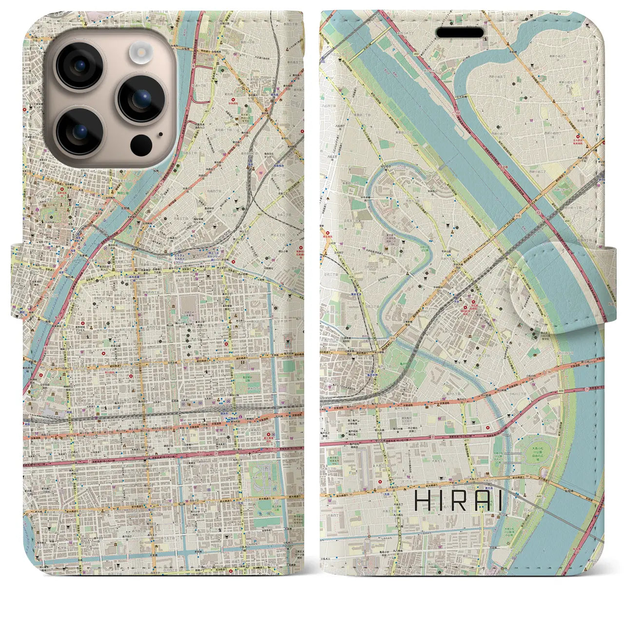 【平井(東京都)】地図柄iPhoneケース(手帳タイプ)ナチュラル・iPhone 16 Plus 用
