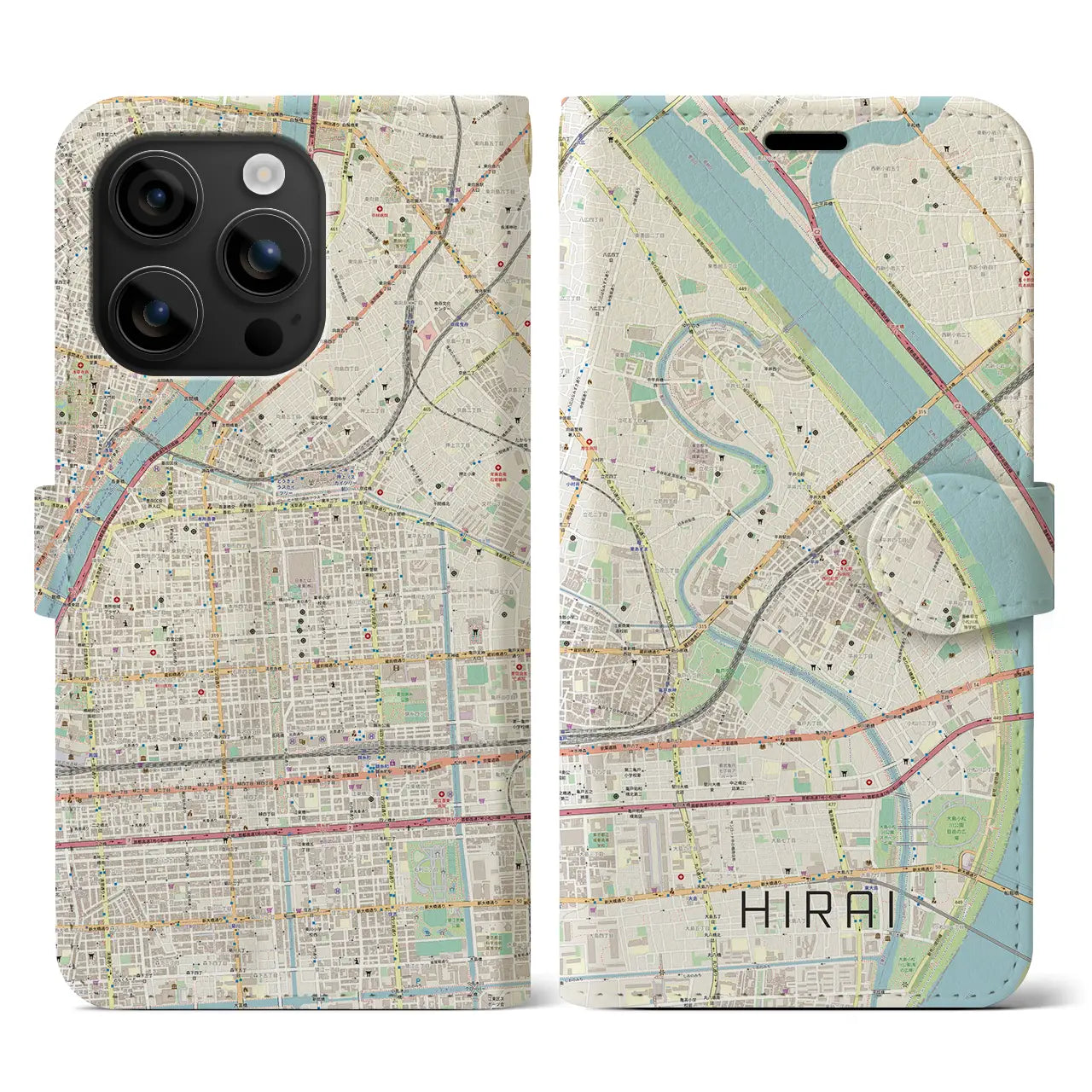 【平井(東京都)】地図柄iPhoneケース(手帳タイプ)ナチュラル・iPhone 16 用