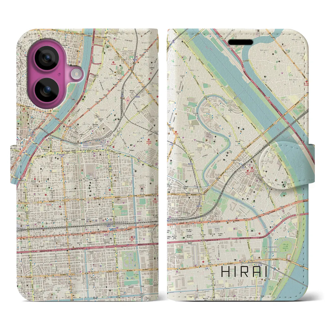 【平井(東京都)】地図柄iPhoneケース(手帳タイプ)ナチュラル・iPhone 16 Pro 用