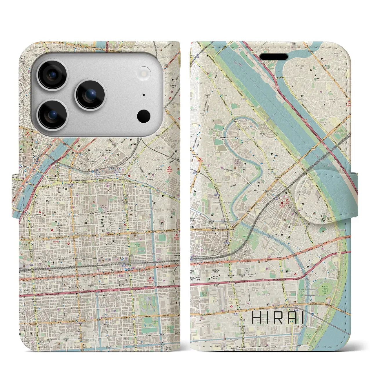 【平井(東京都)】地図柄iPhoneケース(手帳タイプ)ナチュラル・iPhone 17 Pro Max 用