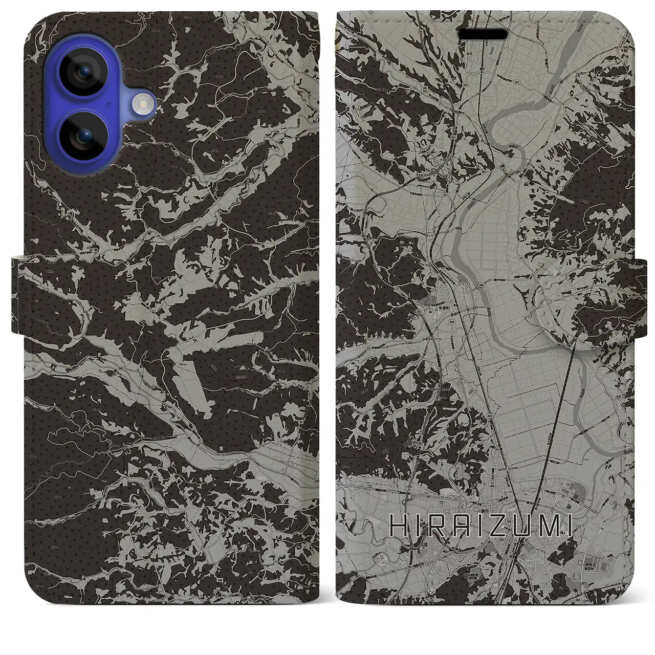 【平泉(岩手県)】地図柄iPhoneケース(手帳タイプ)モノトーン・iPhone 16 Pro Max 用