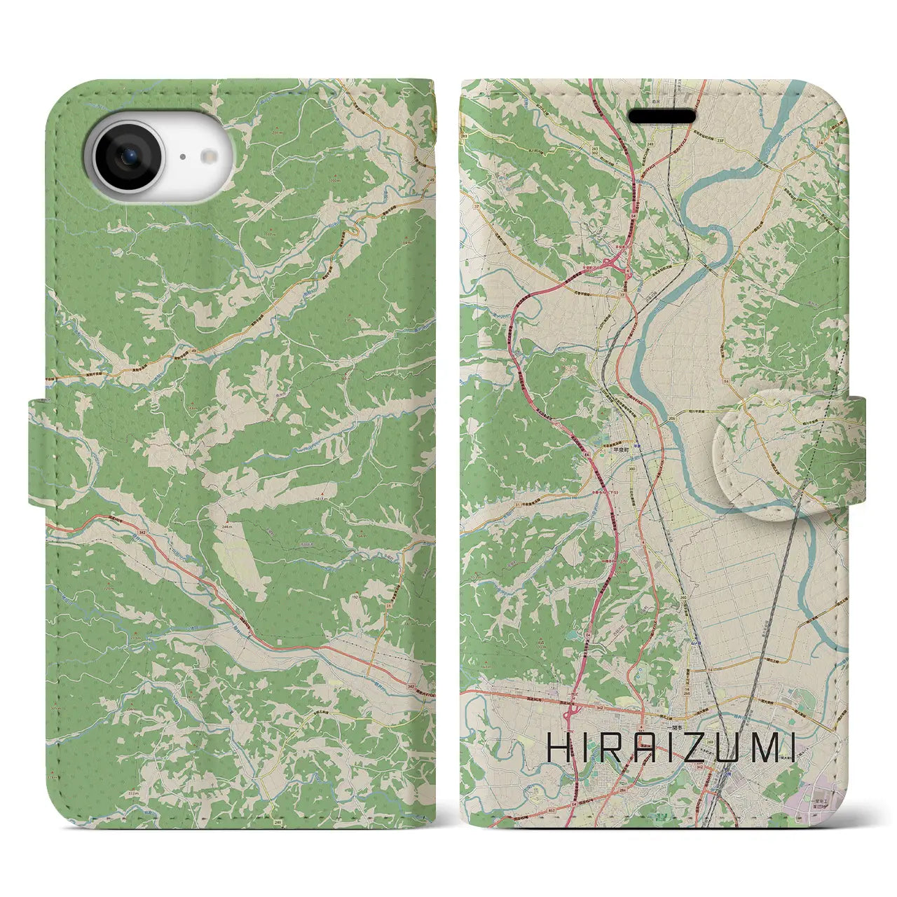 【平泉(岩手県)】地図柄iPhoneケース(手帳タイプ)