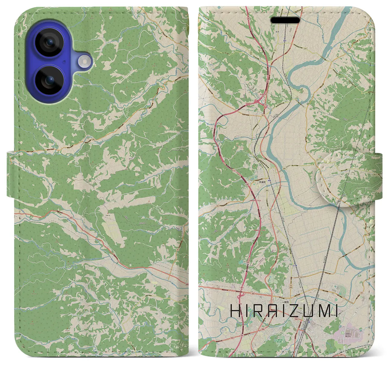 【平泉(岩手県)】地図柄iPhoneケース(手帳タイプ)ナチュラル・iPhone 16 Pro Max 用