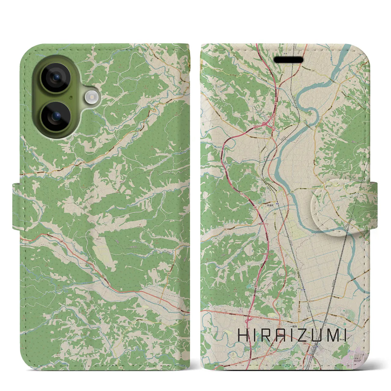 【平泉(岩手県)】地図柄iPhoneケース(手帳タイプ)