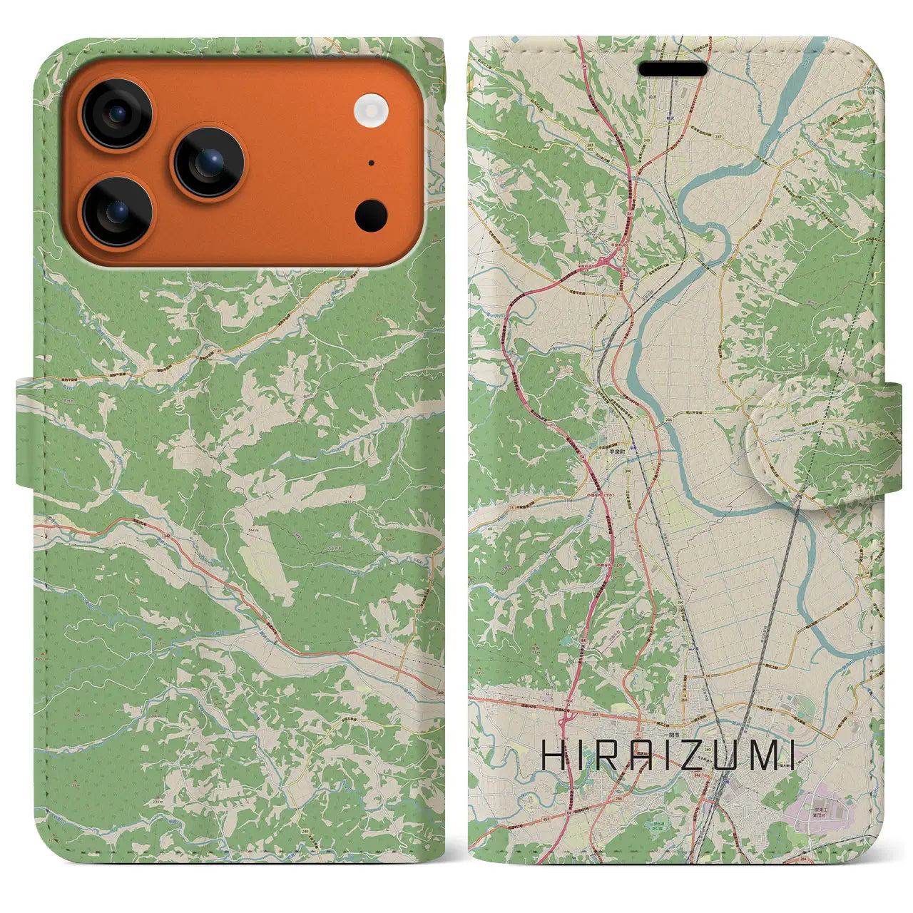 【平泉(岩手県)】地図柄iPhoneケース(手帳タイプ)