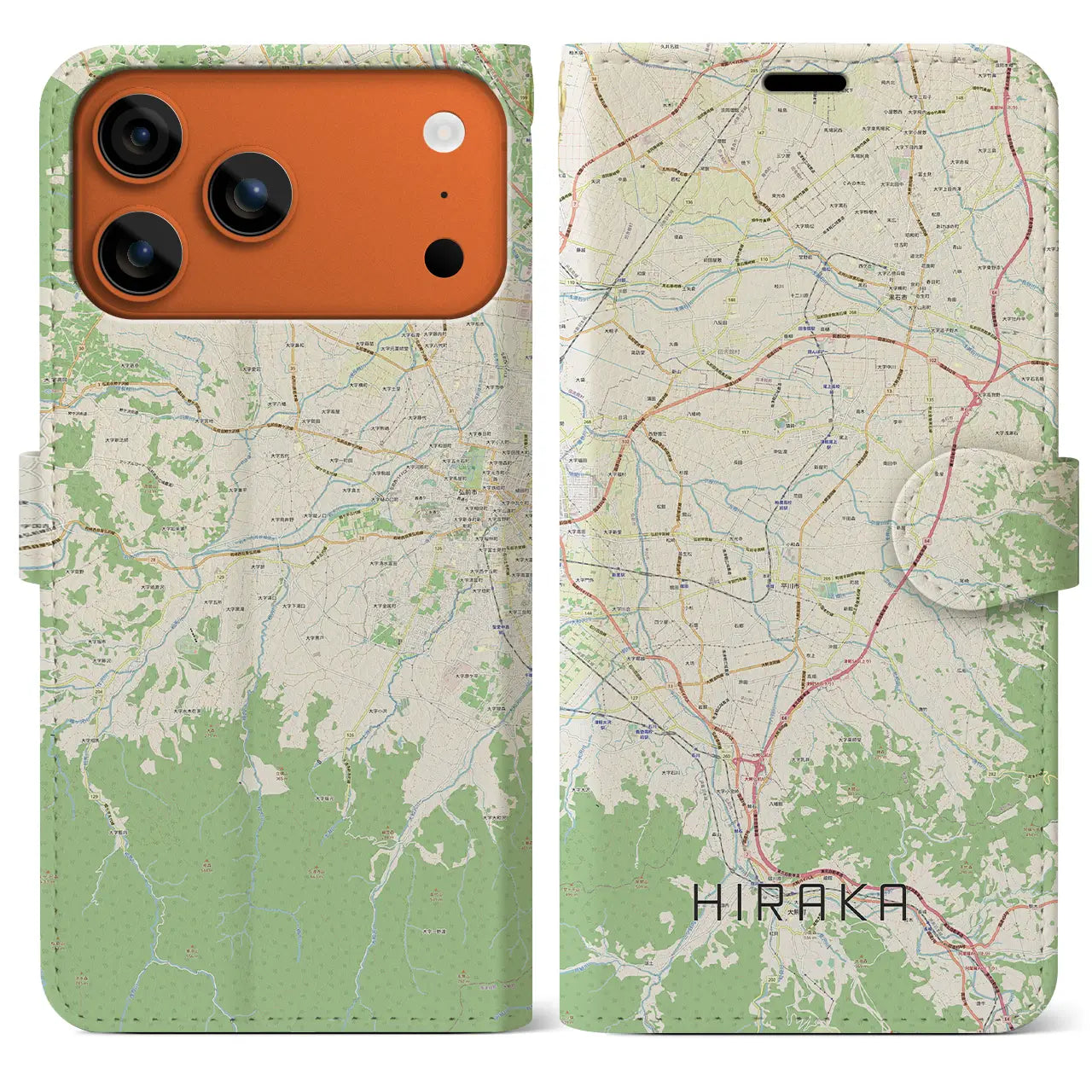 【平賀(青森県)】地図柄iPhoneケース(手帳タイプ)