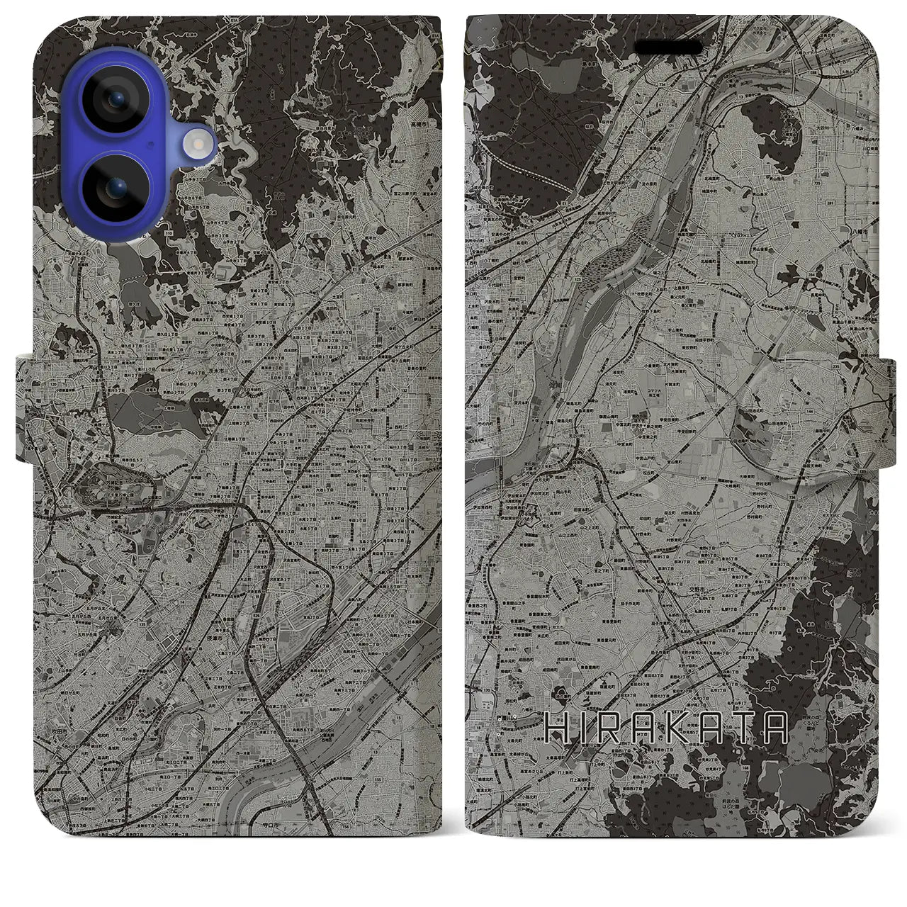 【枚方(大阪府)】地図柄iPhoneケース(手帳タイプ)