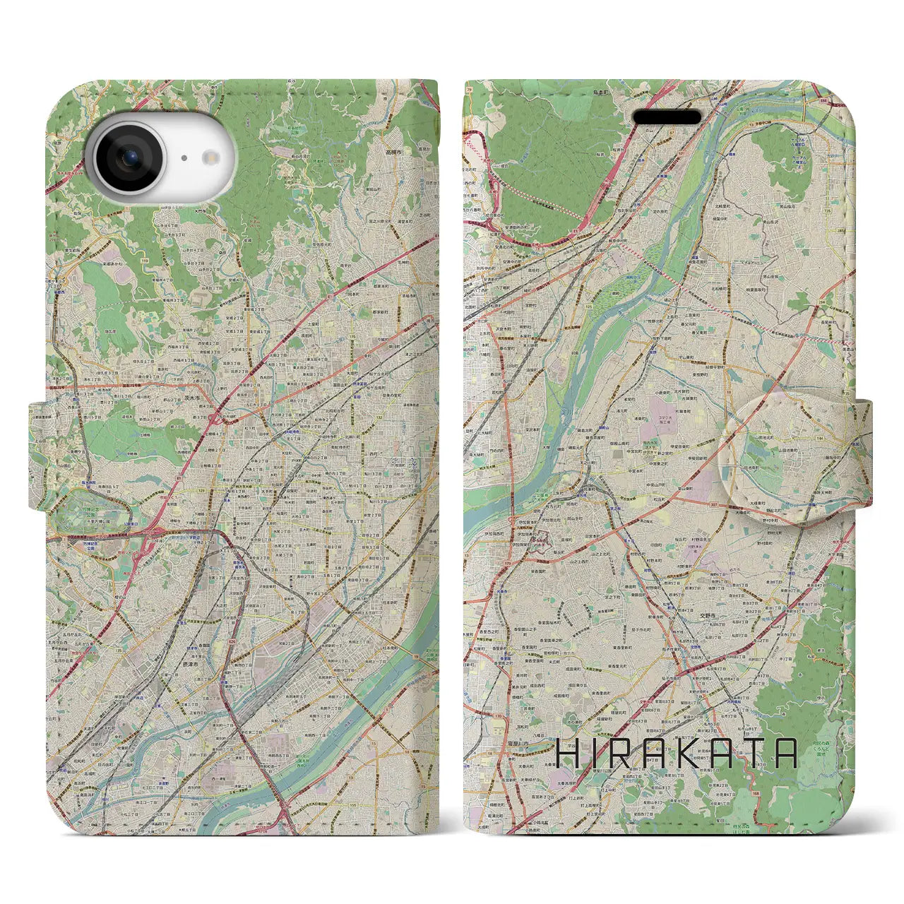 【枚方(大阪府)】地図柄iPhoneケース(手帳タイプ)
