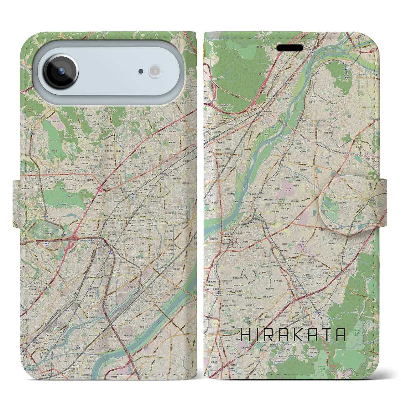 【枚方(大阪府)】地図柄iPhoneケース(手帳タイプ)