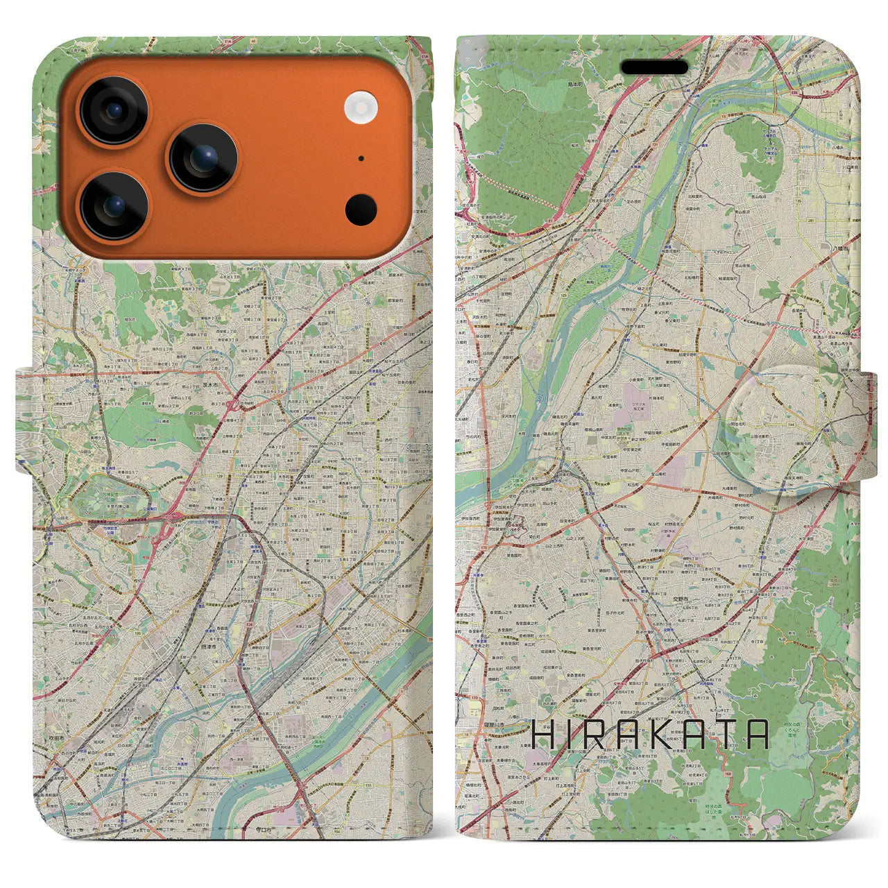 【枚方(大阪府)】地図柄iPhoneケース(手帳タイプ)