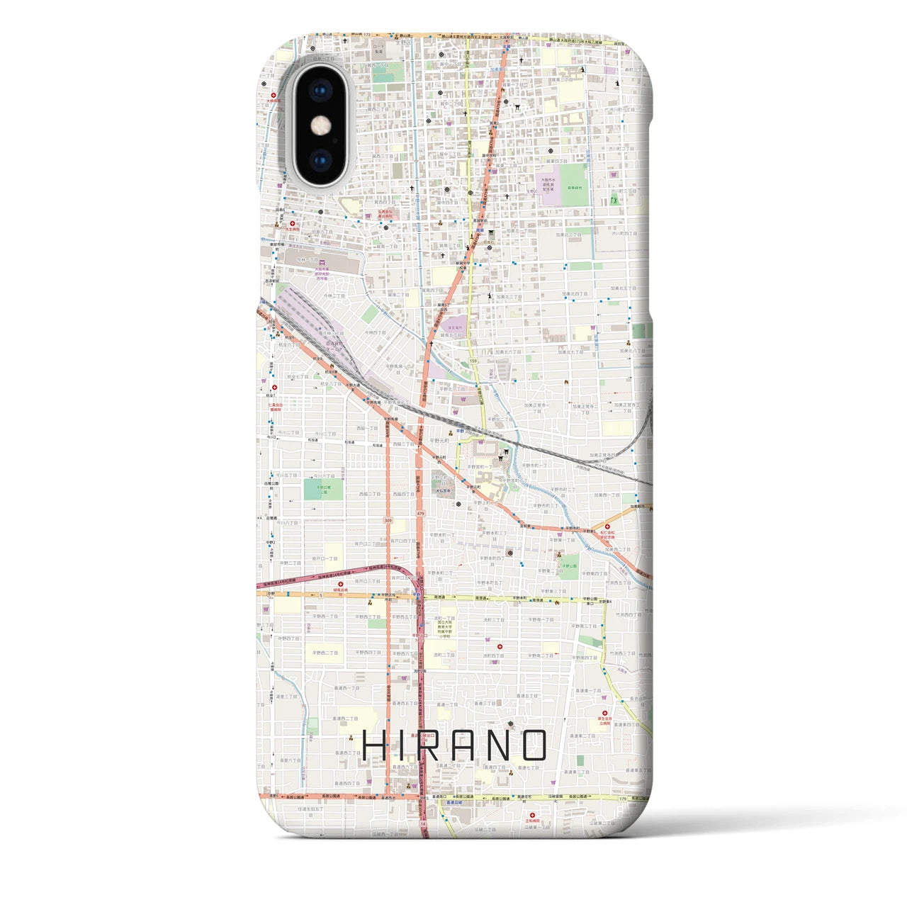 【平野(大阪府)】地図柄iPhoneケース(バックカバータイプ)