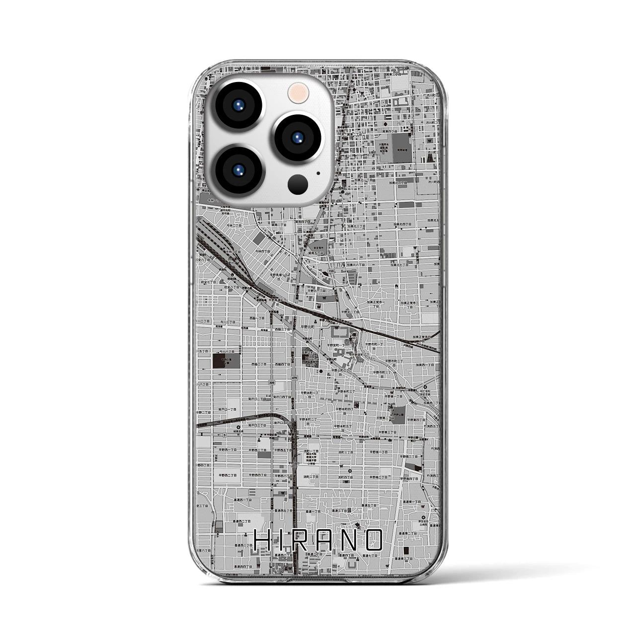 【平野(大阪府)】地図柄iPhoneケース(クリアタイプ)