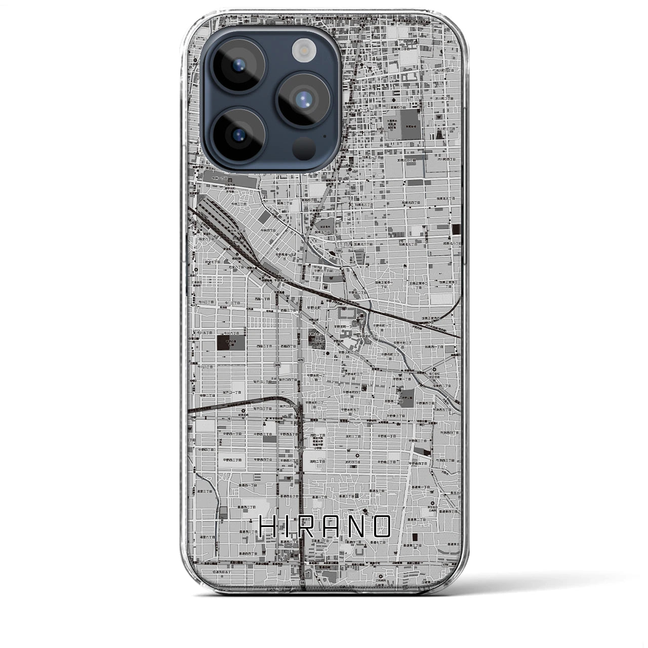 【平野(大阪府)】地図柄iPhoneケース(クリアタイプ)