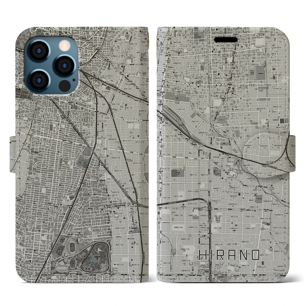 【平野(大阪府)】地図柄iPhoneケース(手帳タイプ)