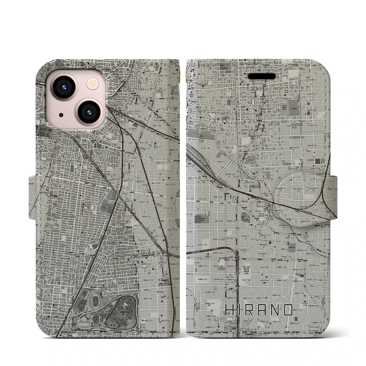 【平野(大阪府)】地図柄iPhoneケース(手帳タイプ)