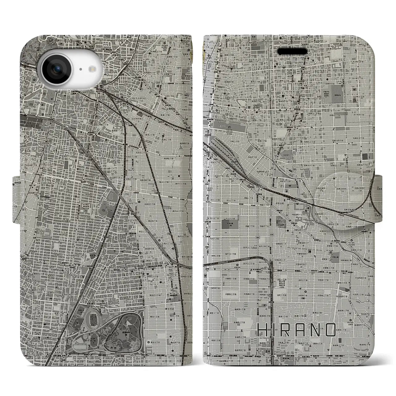 【平野(大阪府)】地図柄iPhoneケース(手帳タイプ)
