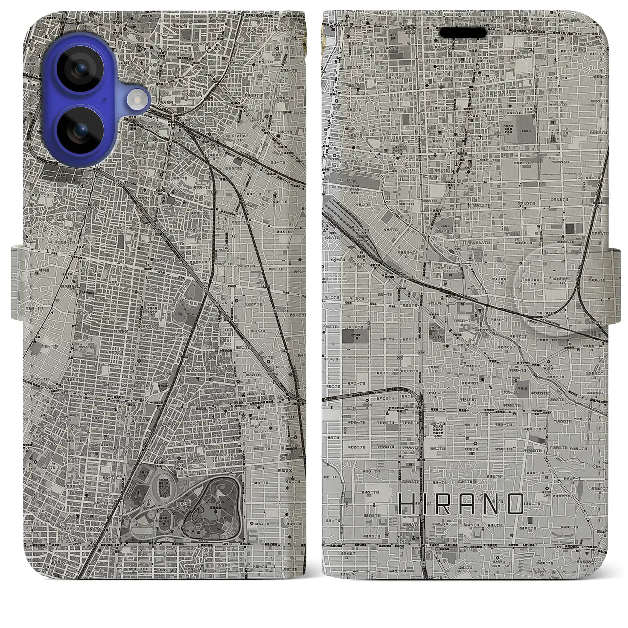 【平野(大阪府)】地図柄iPhoneケース(手帳タイプ)