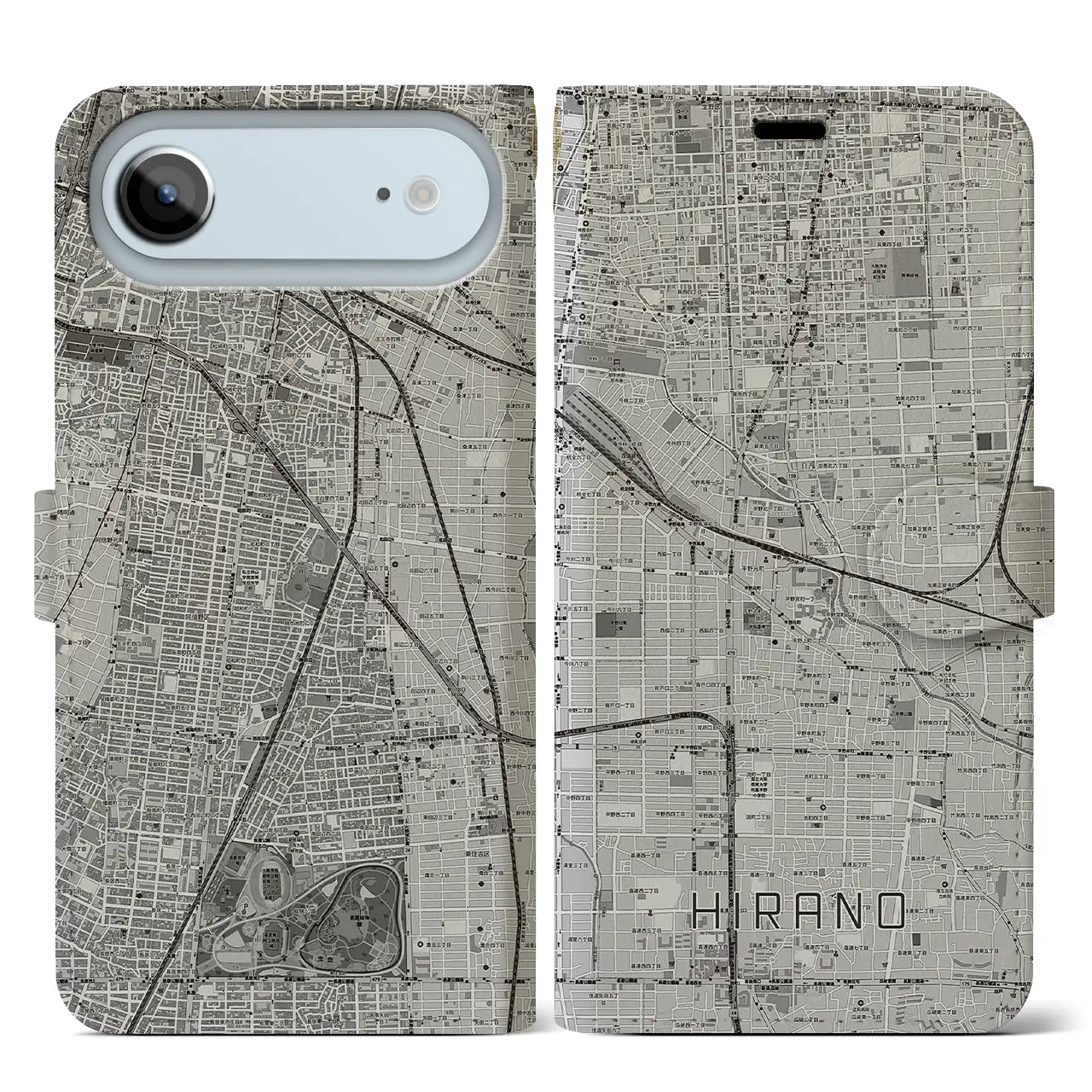 【平野(大阪府)】地図柄iPhoneケース(手帳タイプ)