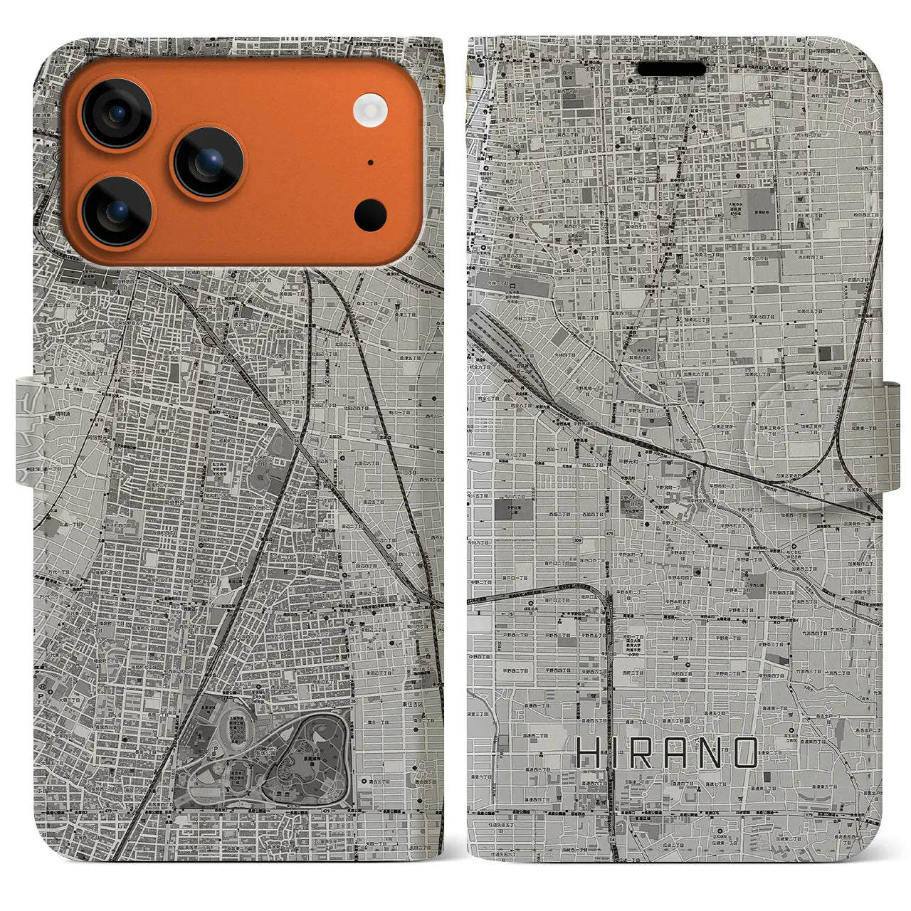 【平野(大阪府)】地図柄iPhoneケース(手帳タイプ)