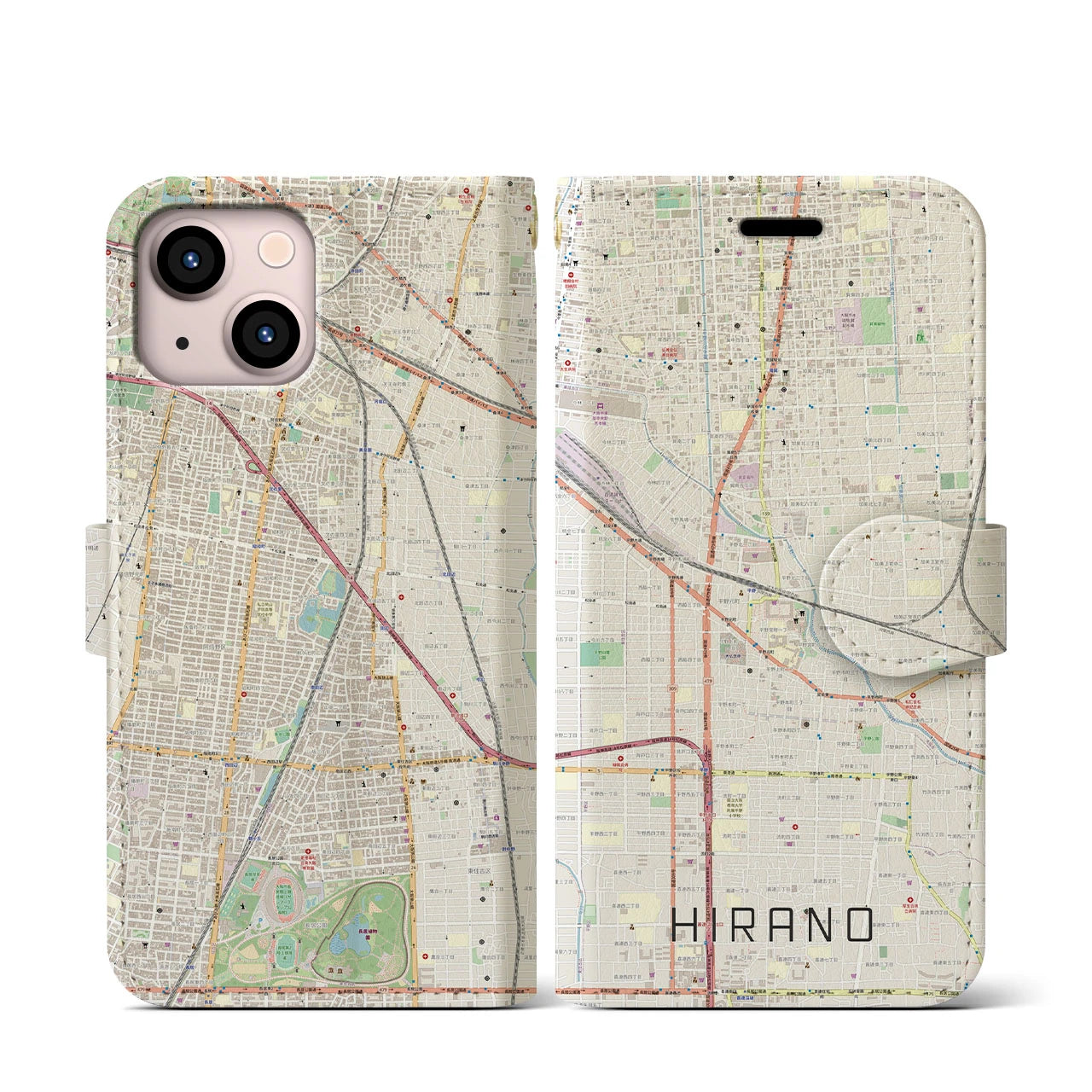 【平野(大阪府)】地図柄iPhoneケース(手帳タイプ)