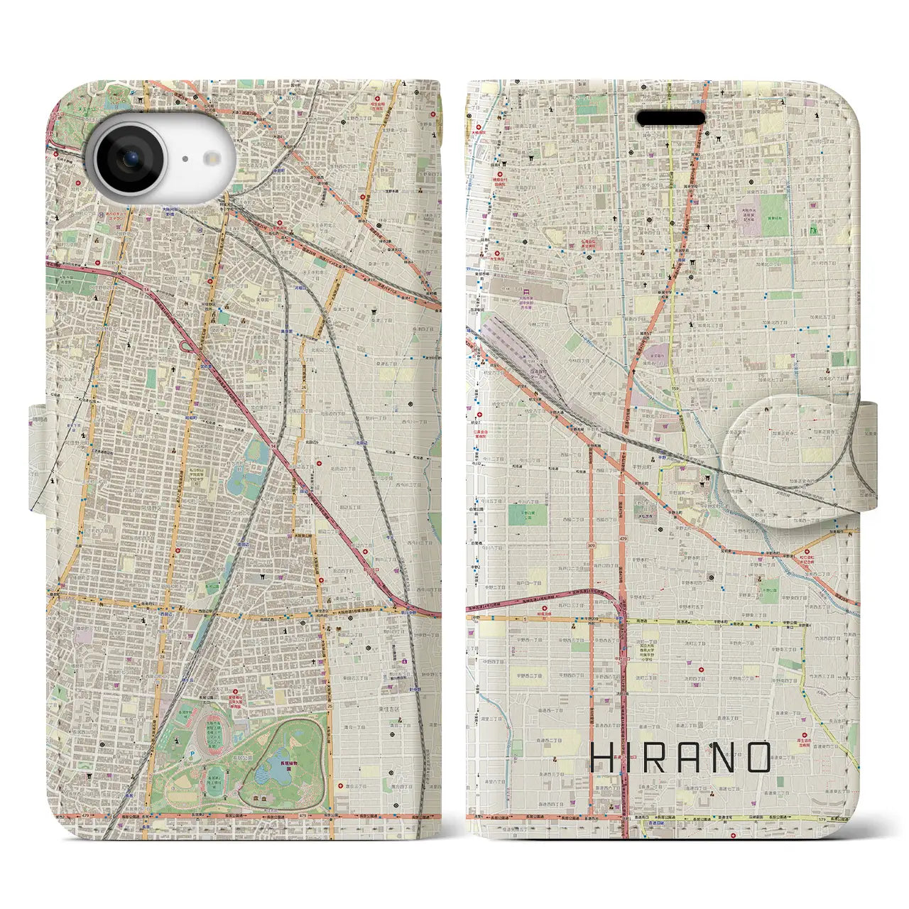 【平野(大阪府)】地図柄iPhoneケース(手帳タイプ)