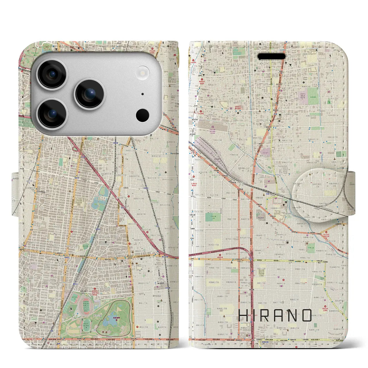 【平野(大阪府)】地図柄iPhoneケース(手帳タイプ)