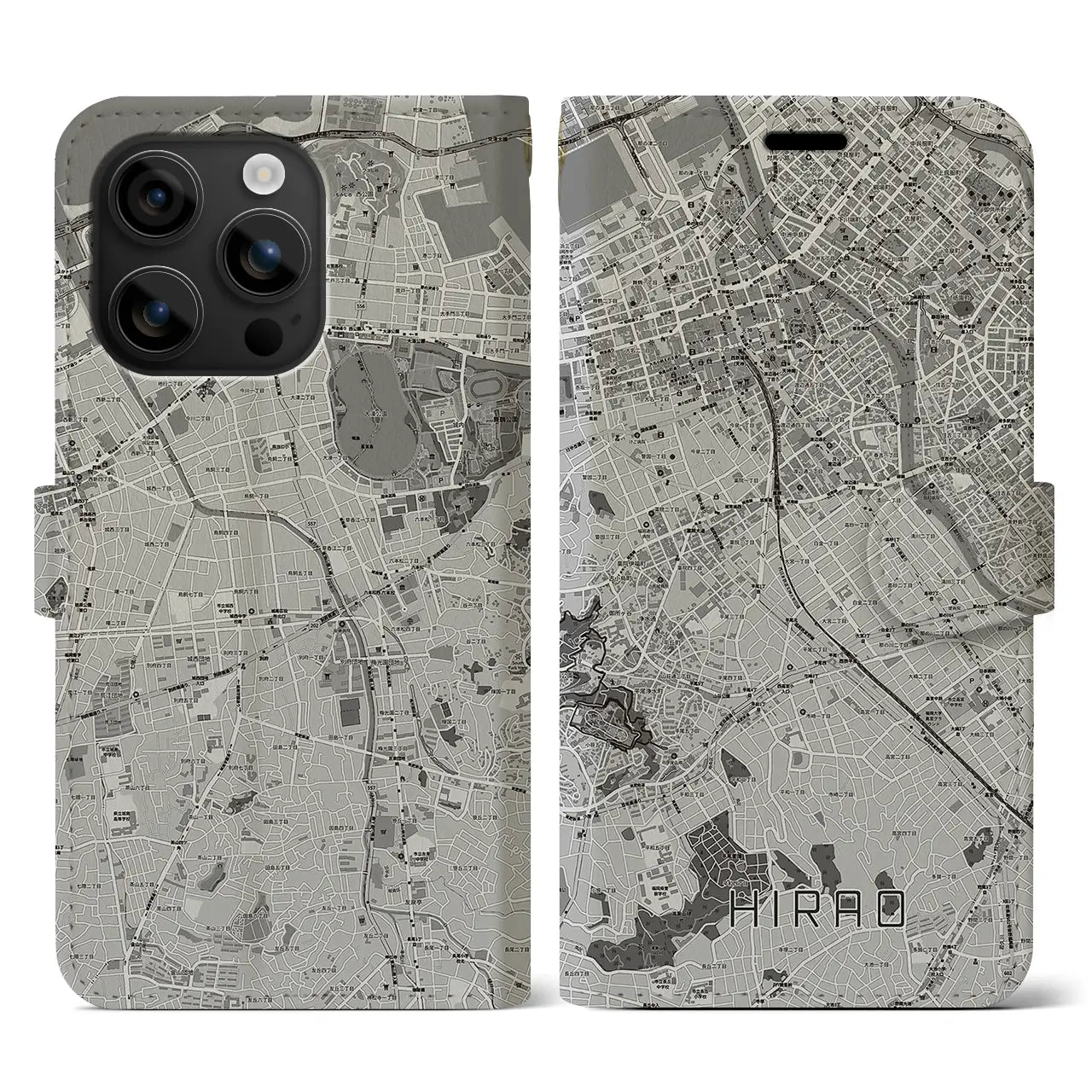 【平尾(福岡県)】地図柄iPhoneケース(手帳タイプ)モノトーン・iPhone 16 用