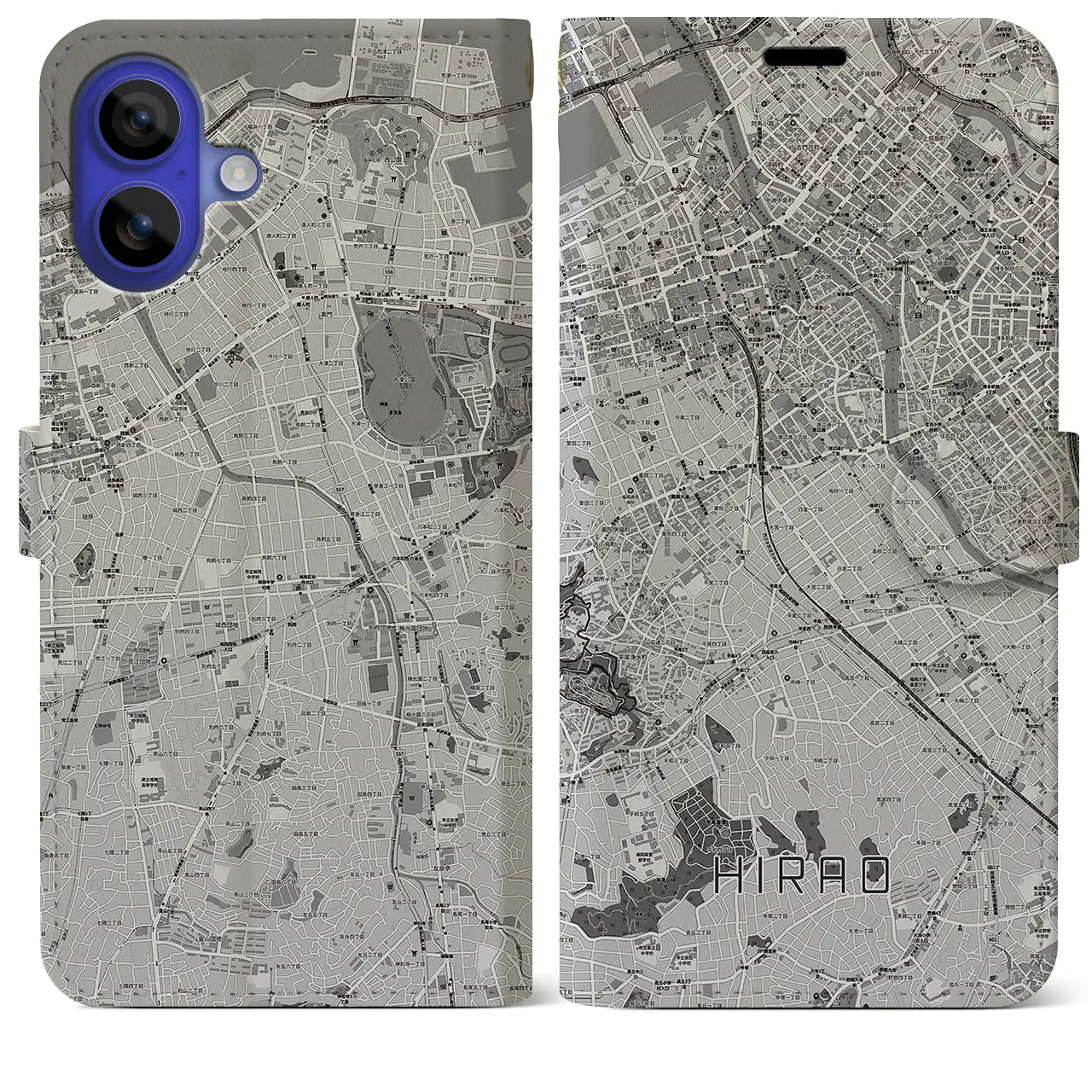 【平尾(福岡県)】地図柄iPhoneケース(手帳タイプ)モノトーン・iPhone 16 Pro Max 用