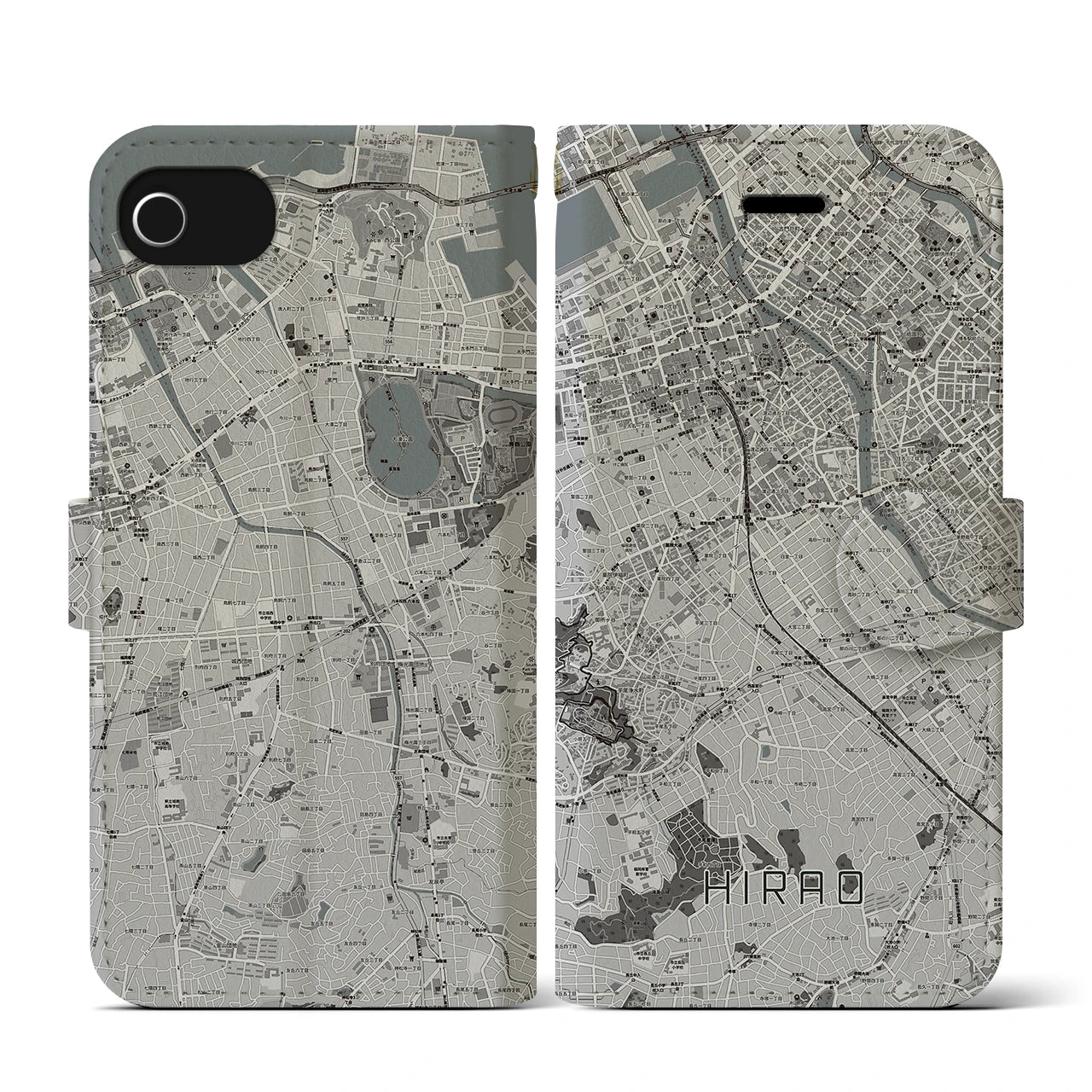 【平尾(福岡県)】地図柄iPhoneケース(手帳タイプ)モノトーン・iPhone SE(第3 / 第2世代) / 8 / 7 / 6s / 6 用