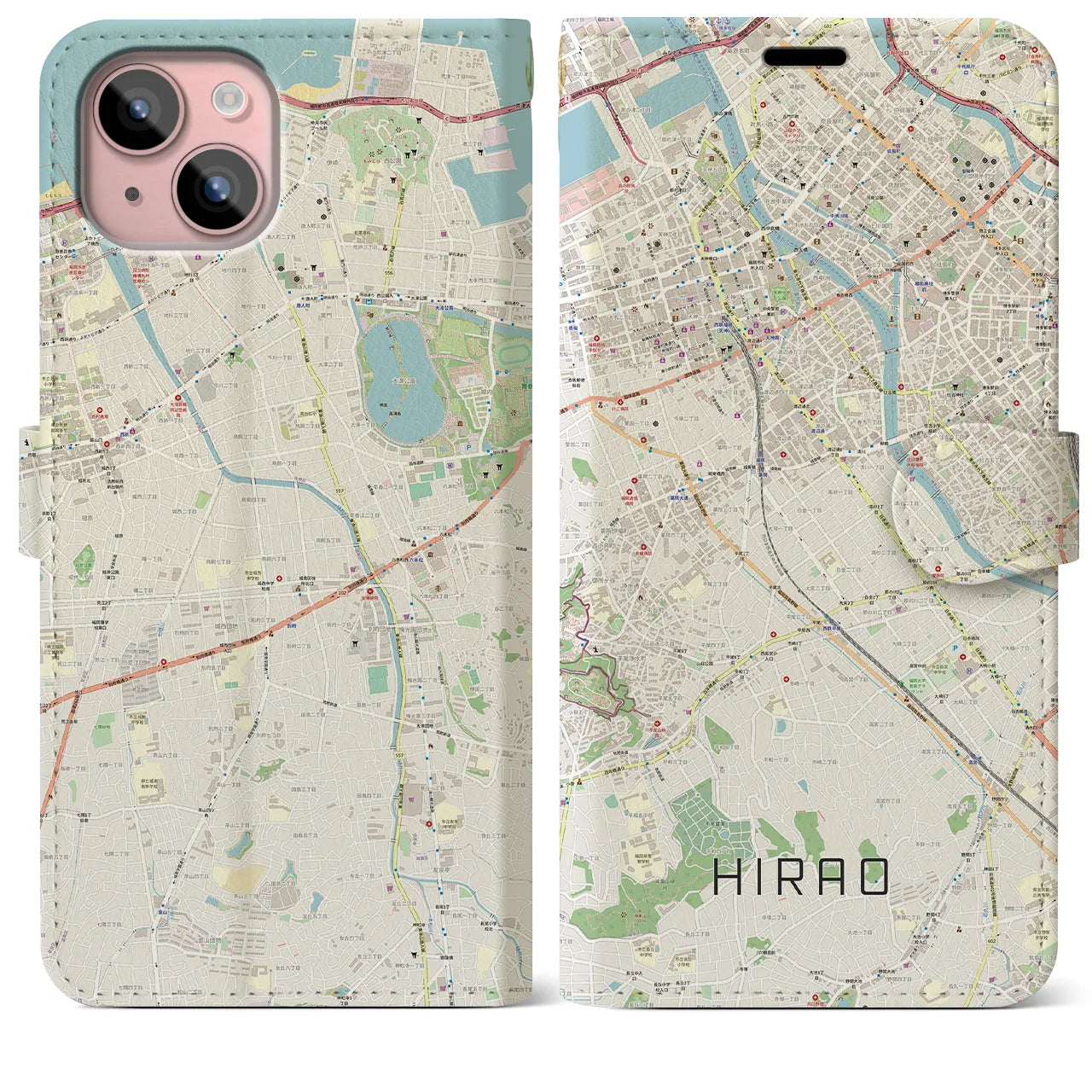 【平尾(福岡県)】地図柄iPhoneケース(手帳タイプ)