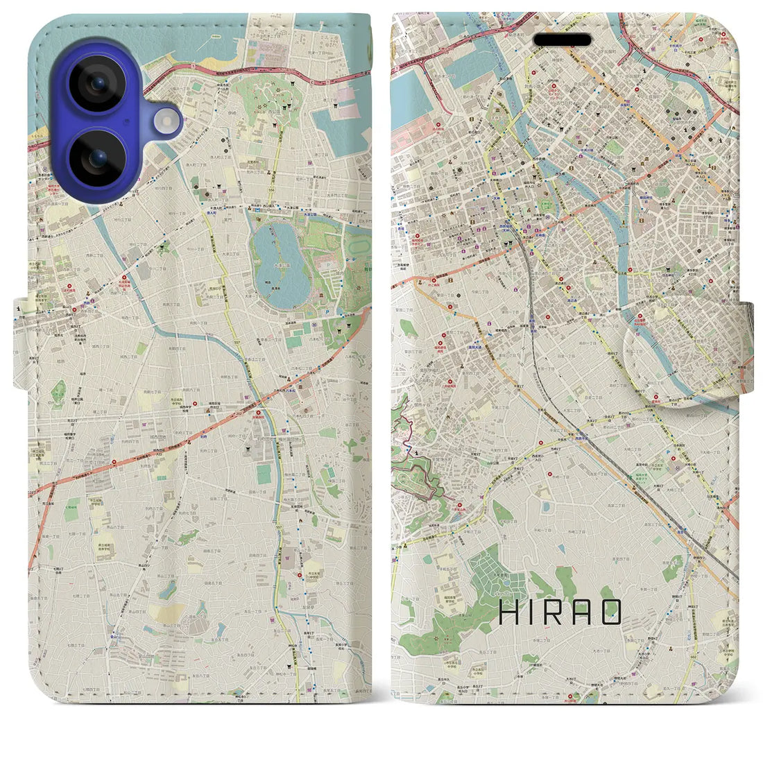 【平尾(福岡県)】地図柄iPhoneケース(手帳タイプ)ナチュラル・iPhone 16 Pro Max 用