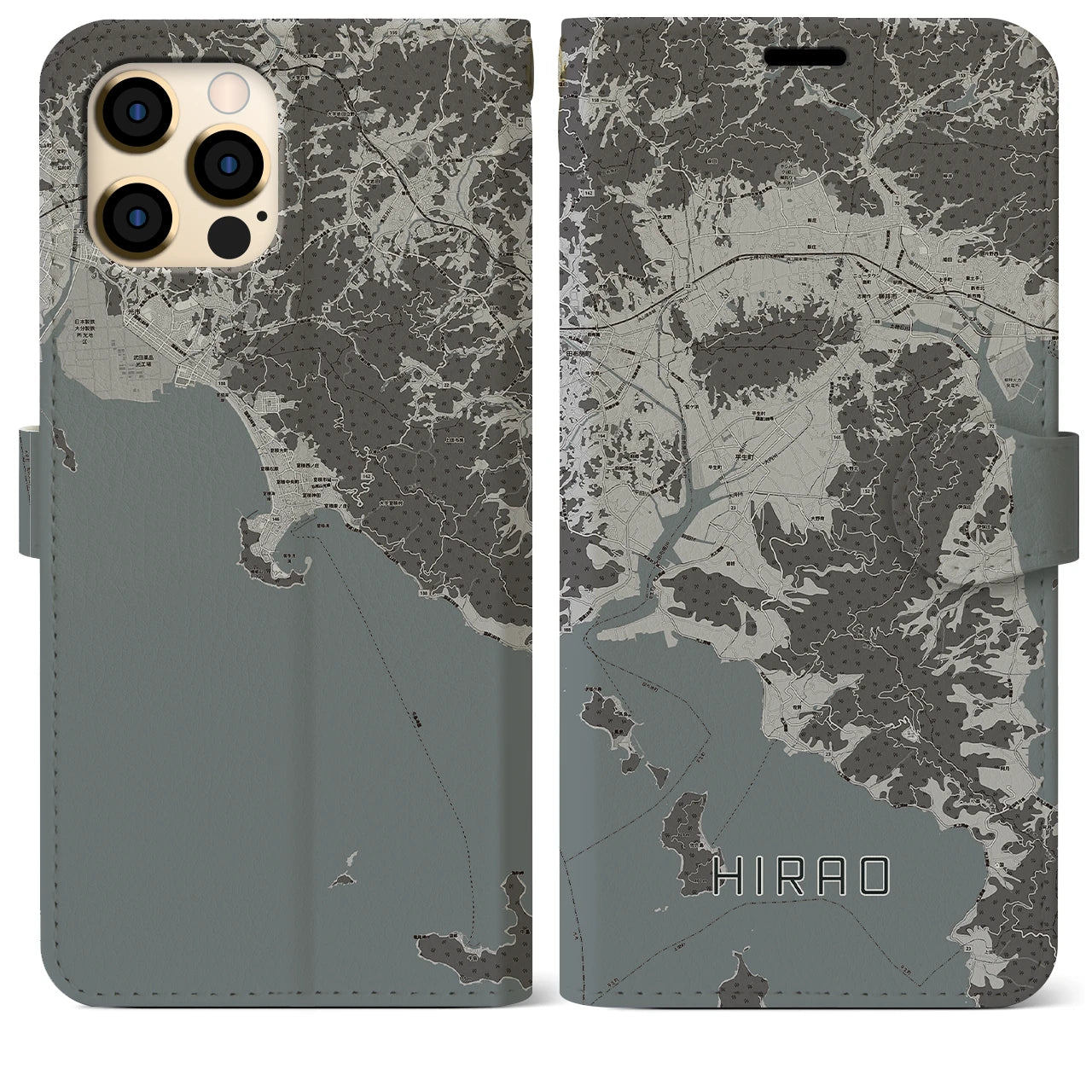 【平生(山口県)】地図柄iPhoneケース(手帳タイプ)モノトーン・iPhone 12 Pro Max 用