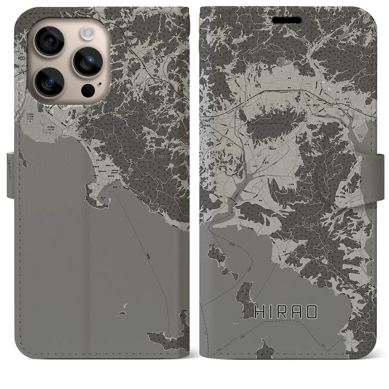【平生(山口県)】地図柄iPhoneケース(手帳タイプ)モノトーン・iPhone 16 Plus 用