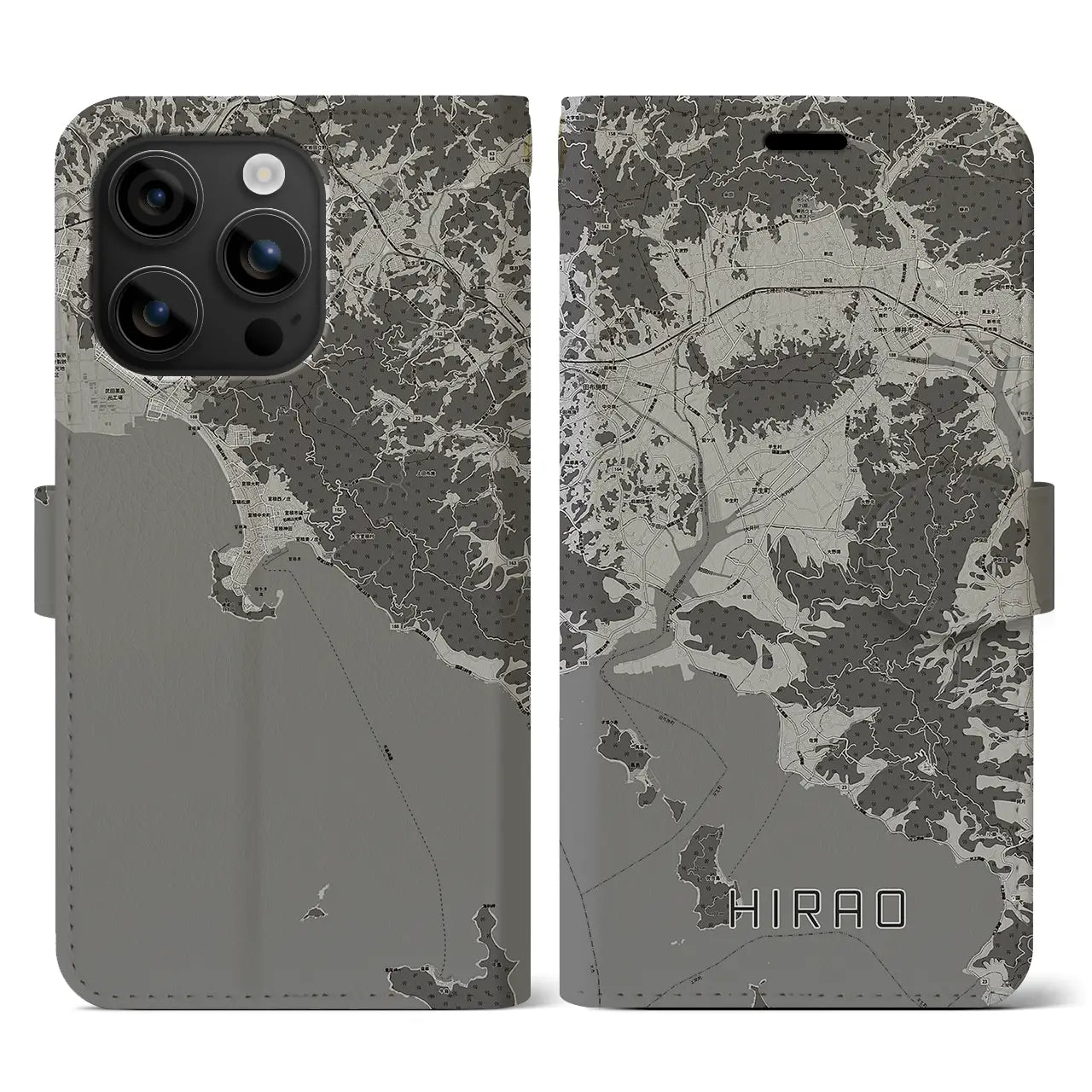 【平生(山口県)】地図柄iPhoneケース(手帳タイプ)モノトーン・iPhone 16 用