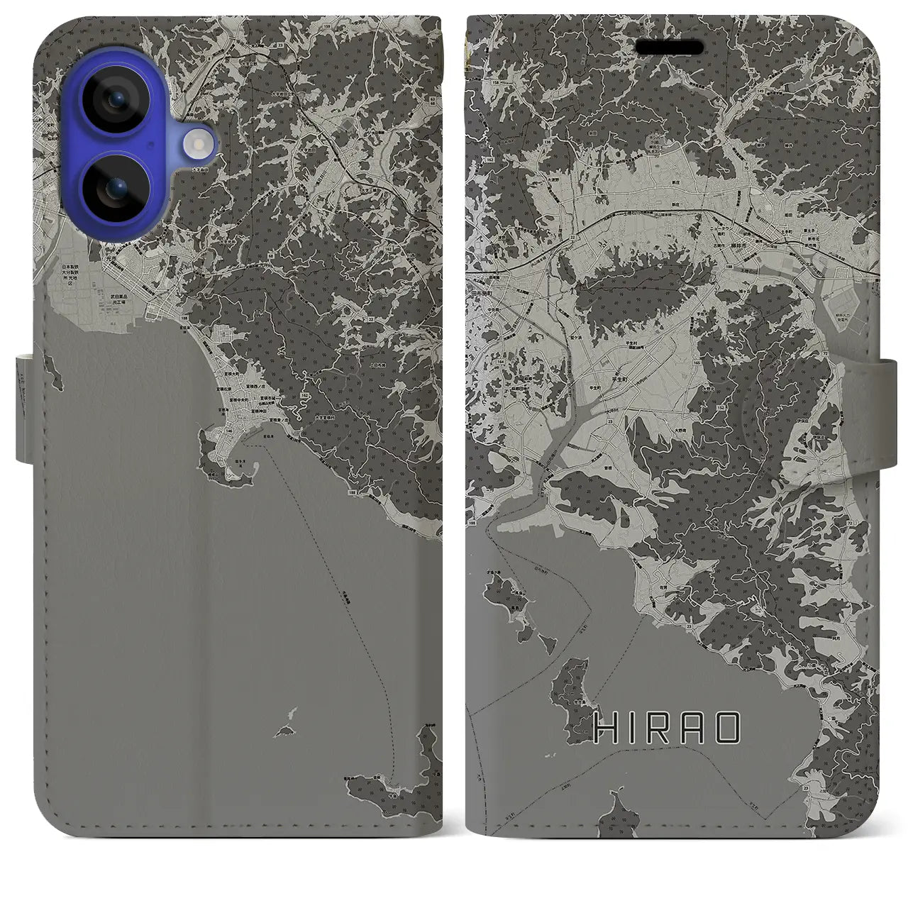 【平生(山口県)】地図柄iPhoneケース(手帳タイプ)モノトーン・iPhone 16 Pro Max 用