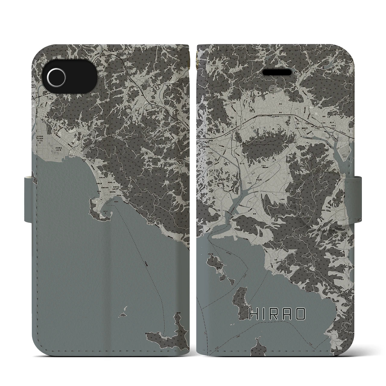 【平生(山口県)】地図柄iPhoneケース(手帳タイプ)モノトーン・iPhone SE(第3 / 第2世代) / 8 / 7 / 6s / 6 用