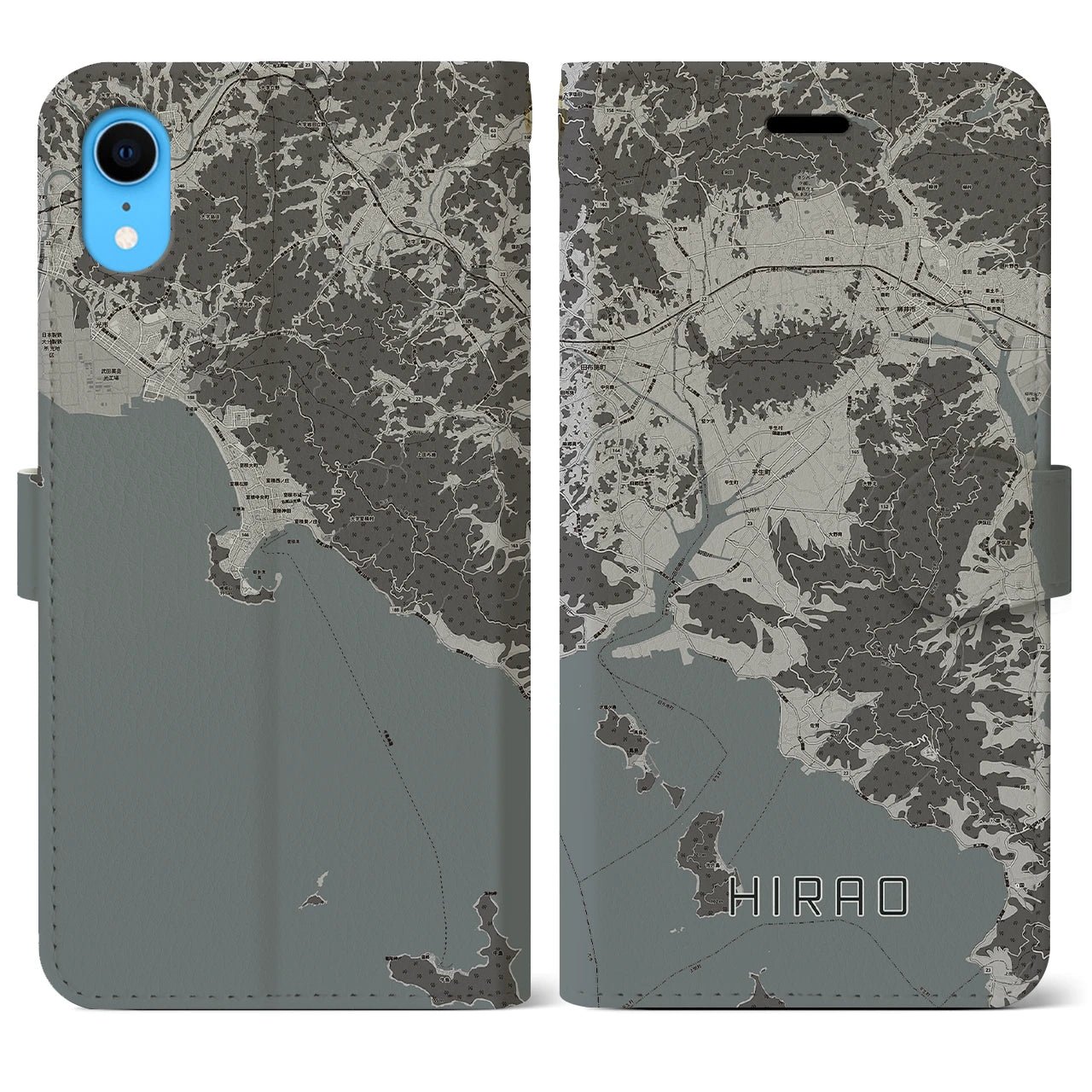 【平生(山口県)】地図柄iPhoneケース(手帳タイプ)モノトーン・iPhone XR 用
